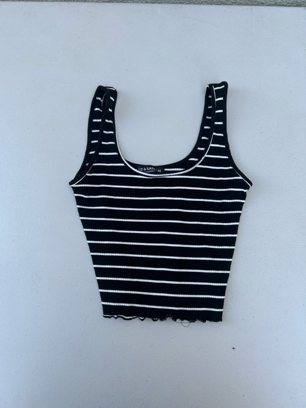 Striped Ribbed Crop Tank Top in Black and White